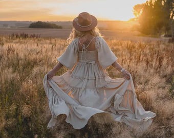 Goddess Dress For Boho Session by ZeBuBeYou® ~ Natural Fabrics Vintage Dress  For Forest Photo Shoot ~ Lauren ~
