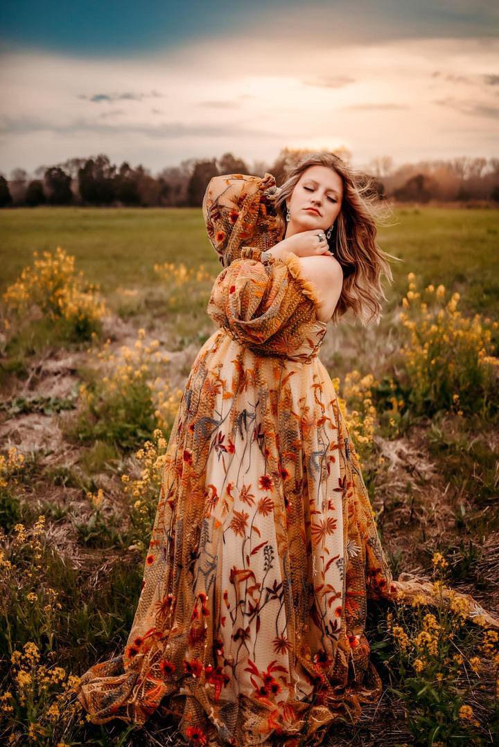 Floral Chiffon Maternity Dress For Photoshoot, Pregnancy Gown, Rehearsal Dinner Dress, Baby Shower Dress, Cottagecore Gown ~ Serenade ~