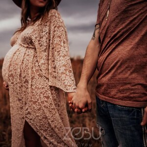 Boho Lace Dress, Maternity Gown For Baby Bump Photoshoot, Spring Style Clothing, Mothers Day Photoshoot, Baby Shower Photography ~ Athena image 6