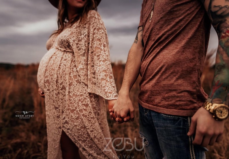 Boho Lace Dress, Maternity Gown For Baby Bump Photoshoot, Spring Style Clothing, Mothers Day Photoshoot, Baby Shower Photography ~ Athena image 6