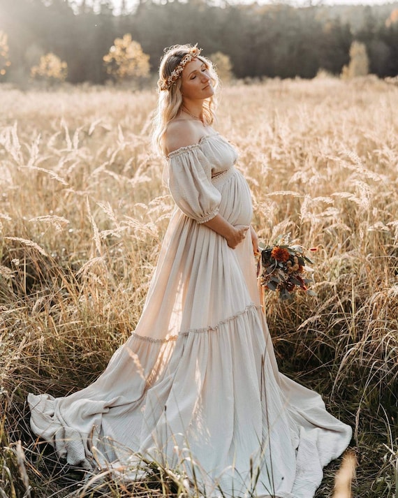 Boho Western Maternity 2 Piece Sets Womens Clothing For Photoshoot - Handmade Maternity Photography Gown - Maternity Wedding Dress ~ Melanie