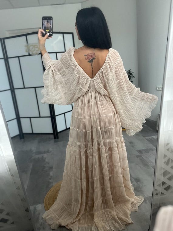 beige dress for gender reveal River Maternity Photoshoot Dress