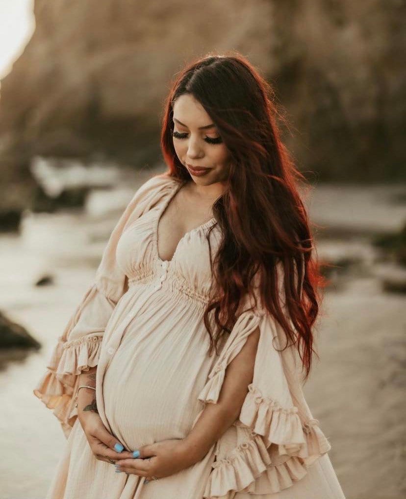 Wildflower Gauze Bohemian Maternity Dress for Pregnancy Photoshoot Boho Maternity Linen Gown Baby Shower boho Photoshoot Slit Dress Etsy