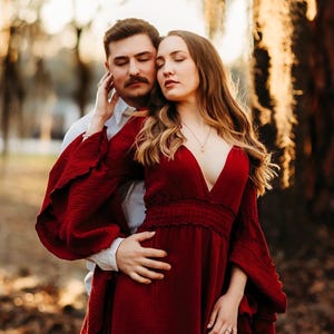 Boho Maxi Dress for Women Flowy Vintage Gown Maternity Photoshoot Outfit Elegant Pregnancy Photography Prop Couple Photoshoot Jameela