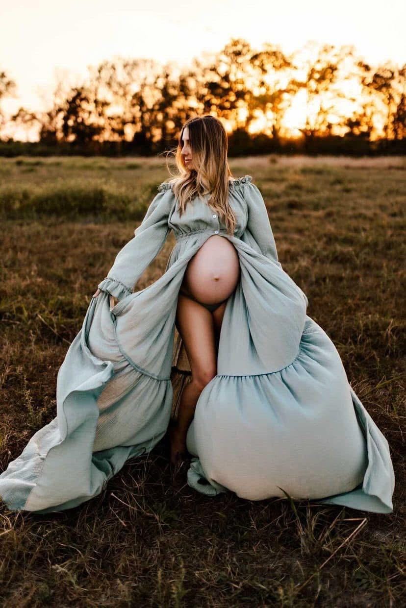 fitted lace wedding dress Full Sleeves Maternity Dress for Photoshoot Boho Maternity Gown Baby 14 / Custom Color main image 1