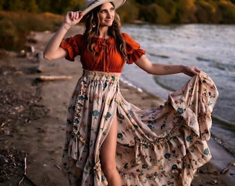 Blossom Top Innerlight Skirt Set Gauze Two-piece Boho
