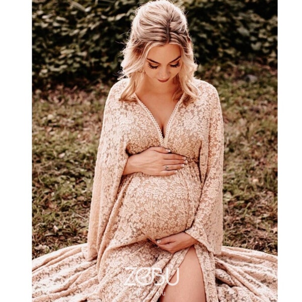 SUNRISE Bohemian Lace Maternity dress, Lace dress for elopement wedding, Maternity gown for photoshoot or Babyshower, Pregnancy dress