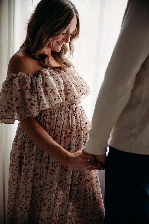 Floral Maternity Dress for Photoshoot by Zebubeyou®, Pregnancy