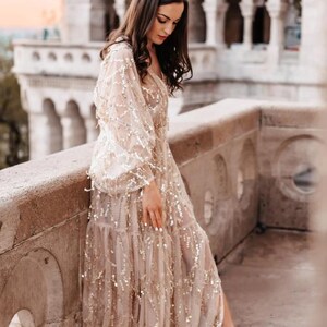 Vestido de novia bohemio, vestido de novia celestial, vestido de renovación de votos, vestido de novia bohemio, vestido de fuga, vestido para sesión de fotos de maternidad ~ Bloom ~