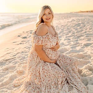 Maternity Gown by ZeBuBeYou ~ Boho Chiffon Dress, Pregnancy Photoshoot Dress, Whimsical Dress, Floral Maxi Dress, Fantasy ~ Wanderer gown ~