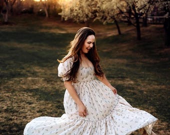 Boho Regency Dress, Whimsical Maternity Dress, Jane Austen Dress, Edwardian Dress, Summer Style, Bridgerton Pregnancy Gown ~ Hailey ~