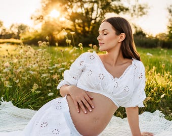 Maternity Dress for Photoshoot Boho Shooting Dress First Mother’s Day Pregnancy Photography Gown Spring Style ~ Grace