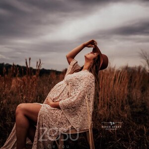 Boho Lace Dress, Maternity Gown For Baby Bump Photoshoot, Spring Style Clothing, Mothers Day Photoshoot, Baby Shower Photography ~ Athena image 2