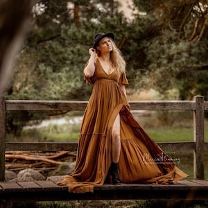 Maternity dress for photoshoot, Boho Maternity gown baby shower, Photoshoot dress, Flutter Photoshoot dress, Elopement dress - PROVANCE gown
