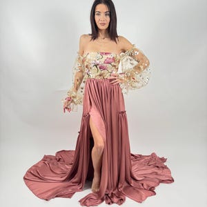 pink and gold maternity dress Rose Gold Maternity Dress