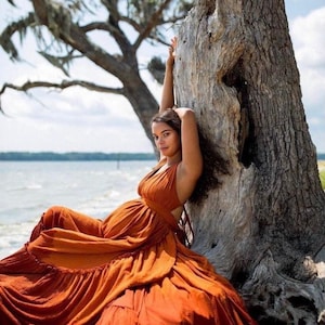 Flowy Photoshoot Dress, Boho Maternity Dress, Western Wedding Guest Dress, Maternity Gown For Photo Shoot, Sleeveless Dress, ZeBuBeYou