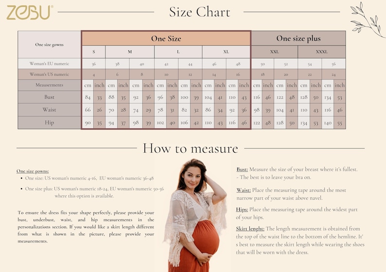 a pregnant woman wearing a size chart and posing for a photograph.