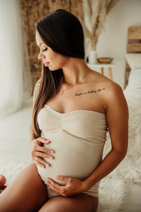 Nude Maternity Bodysuit for Photoshoot, Maternity Bodysuit