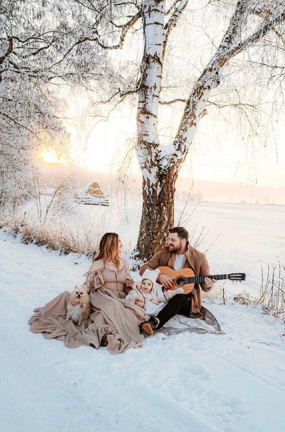Long Sleeve Boho Maternity Photoshoot Dress by ZeBuBeYou ~ Engagement Gown with High Slit ~ Baby Shower Dress ~ Photography ~ Magnolia Gown