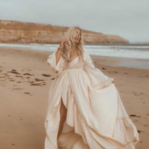 Boho Wedding Dress, Plus Size Maternity Wedding Dress, Beach Photoshoot Dress, Long Sleeve Elopement Dress,Pregnant Bride Dress ~ Illusion ~