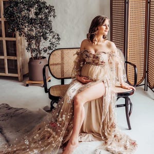 Suknia ciążowa boho, sukienka ciążowa z tiulu kwiatowego, sukienka do sesji zdjęciowej, suknia ślubna ciążowa, sukienka ciążowa, damska suknia tiulowa ~ Maria ~