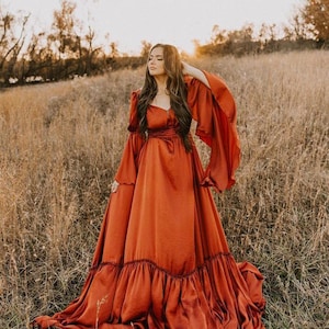 Vestido de maternidad para sesión de fotos, vestido de vuelo, vestido para baby shower, vestido de fotografía bohemio, vestido medieval, vestido maxi de cola larga ~ Jameela ~