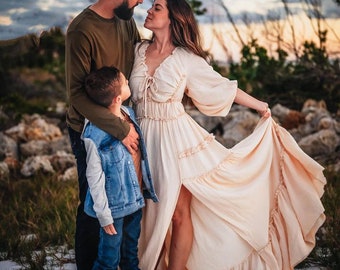 Vestido de maternidad para sesión de fotos, vestido de maternidad Boho baby shower, vestido de sesión de fotos, vestido Flutter Photoshoot, vestido de fuga- vestido Lauren