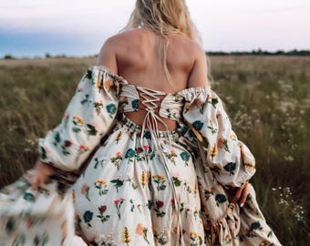 Floral Maternity Dress by ZeBuBeYou For Photoshoot or Baby Shower ~ Spring Style Dresses For Women ~ Pregnancy Gown Photoshoot~Secret Garden