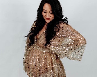 Women's Boho Dress, Sequin Sheer Dress For The Maternity Session | Photo Props | Pregnancy Photo Shoot