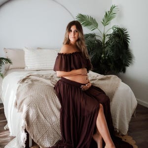 Ella Women&#39;s Boho Dress ~ Muslin Vintage Dress For The Maternity Session by ZeBuBeYou® ~Two Piece Pregnancy Photo Props Gown~Custom Clothing