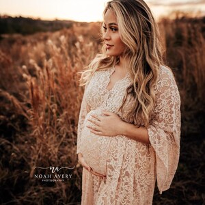 Boho Lace Dress, Maternity Gown For Baby Bump Photoshoot, Spring Style Clothing, Mothers Day Photoshoot, Baby Shower Photography ~ Athena image 7