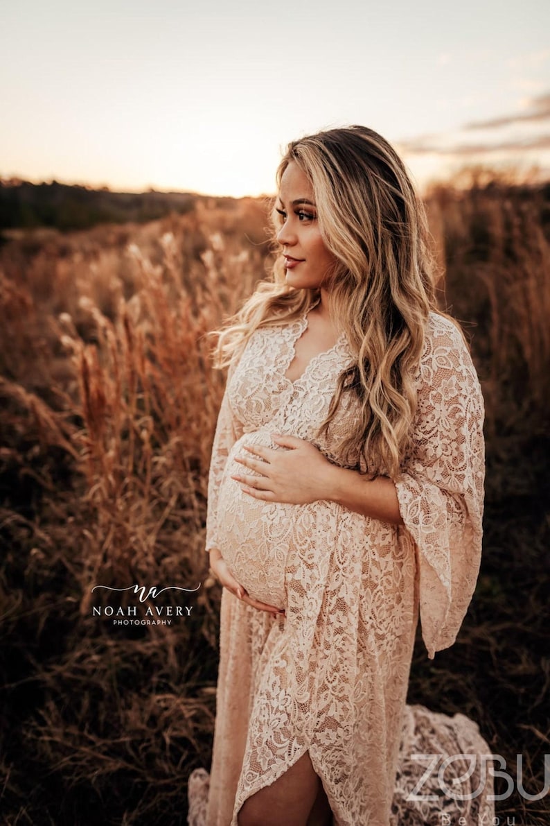 Boho Lace Dress, Maternity Gown For Baby Bump Photoshoot, Spring Style Clothing, Mothers Day Photoshoot, Baby Shower Photography ~ Athena image 7