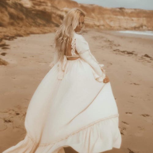 Maternity Wedding Dress Best Summer Style Photoshoot Gown by Zebubeyou® ~ White Boho Maternity Beachy Wedding Dress for Bride ~ Illusion