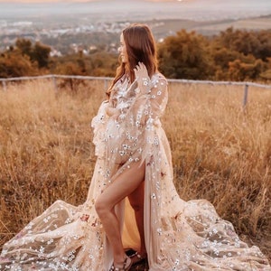 Floral Tulle Maternity Dress For Photoshoot, Boho Maternity Gown, Natural Fabrics Dress, Baby Shower Dress, Pregnancy Gown~ Flower Fairy ~