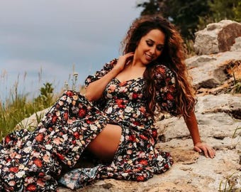 Boho women maternity dress, Pregnancy dress for photoshoot, Bohemian Linen Maternity dress, plus size Boho Maternity gown | Divana