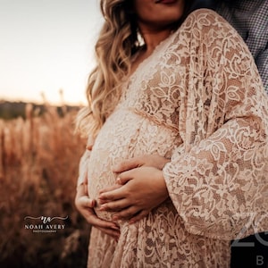 Boho Lace Dress, Maternity Gown For Baby Bump Photoshoot, Spring Style Clothing, Mothers Day Photoshoot, Baby Shower Photography ~ Athena image 8