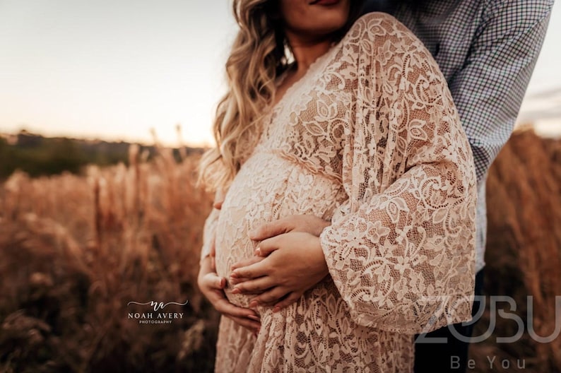 Boho Lace Dress, Maternity Gown For Baby Bump Photoshoot, Spring Style Clothing, Mothers Day Photoshoot, Baby Shower Photography ~ Athena image 8