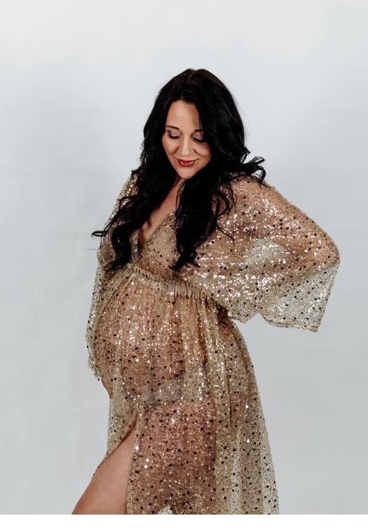 Sheer Maternity Dress For Photo Shoot, Plus Size Gown, Glitter Dresses For Wedding Guest, Goddess Gown, Photography Gown, Sparkly Gold~Elise Sheer Maternity Dress For Photo Shoot, Plus Size Gown, Glitter Dresses For Wedding Guest, Goddess Gown, Photography Gown, Sparkly Gold~Elise