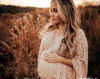 Lace Vintage Plus Size Maternity Dress For Photo Shoot by ZeBuBeYou®  ~ Spring Style Boho Maternity Dress For Outdoor Photoshoot ~ Athena