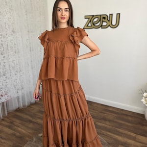 Tenue deux pièces bohème à volants, vêtements de festival pour femmes, style estival, ensemble haut et jupe, vêtements Burning Man, vêtements pour femmes ~ Debra ~