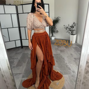 Gauze Two Piece Set Women For Photoshoot ~ Witch Halloween Adult Costume  Best Fall Fashion ~ Rust Priestess Dress ~ Gloria + Inner light