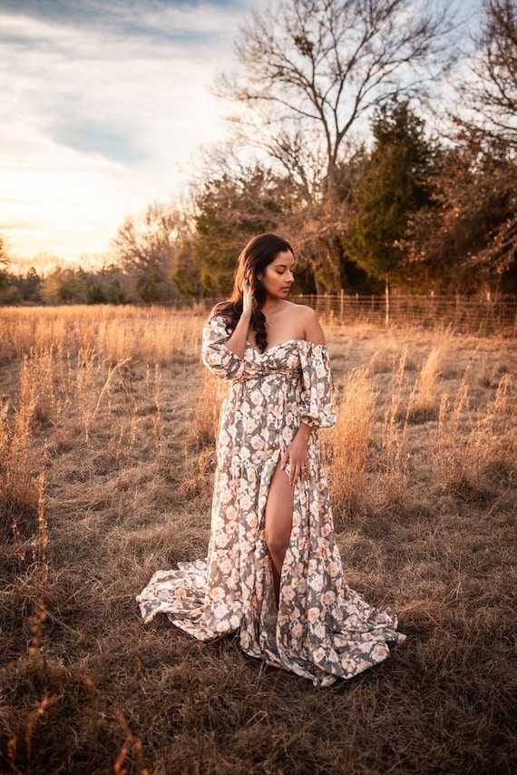 Zwangerschapsjurk voor Fotografie Off Shoulder Lace Maxi Zwangerschap