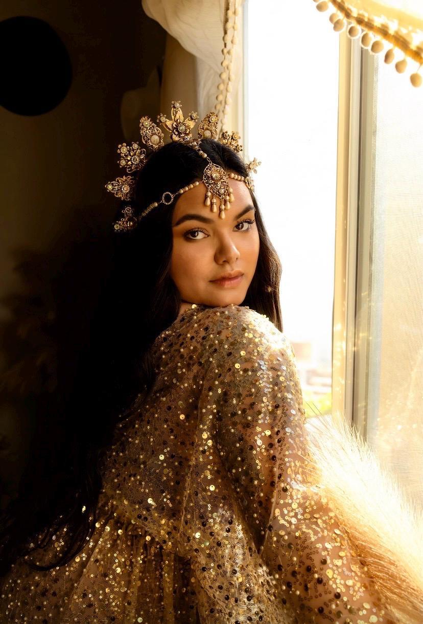 Sheer Maternity Dress For Photo Shoot, Plus Size Gown, Glitter Dresses For Wedding Guest, Goddess Gown, Photography Gown, Sparkly Gold~Elise