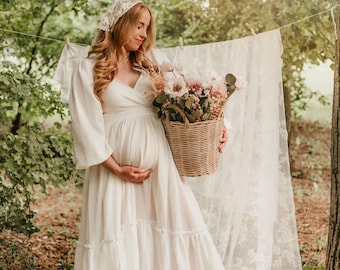 Maternity Wedding Dress, Fall Style Photoshoot Dress, White