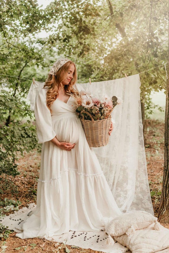 blue dress for baby girl White Wedding Maternity Photoshoot Dress Gown main image 1