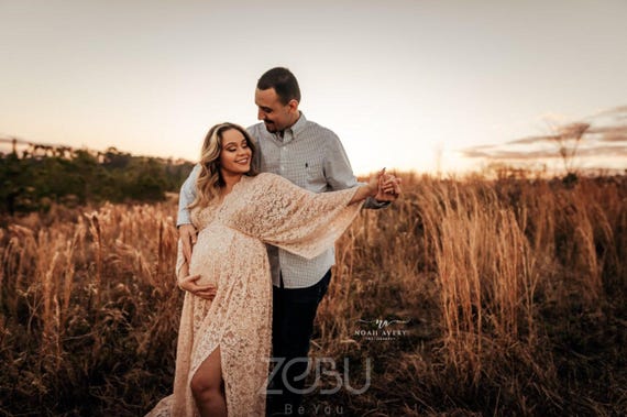 Boho Lace Dress, Maternity Gown For Baby Bump Photoshoot, Spring Style Clothing, Mothers Day Photoshoot, Baby Shower Photography ~ Athena