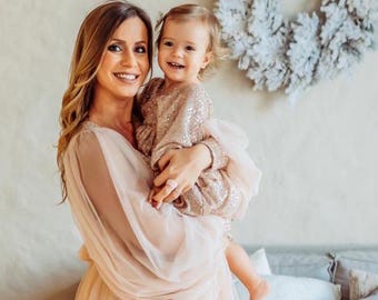 Mommy And Me Dresses With Sequins by ZeBuBeYou® ~ Mother Daughter Dress for Mothers Day Photoshoot ~ Boho Wedding Guest Dress ~ Glow