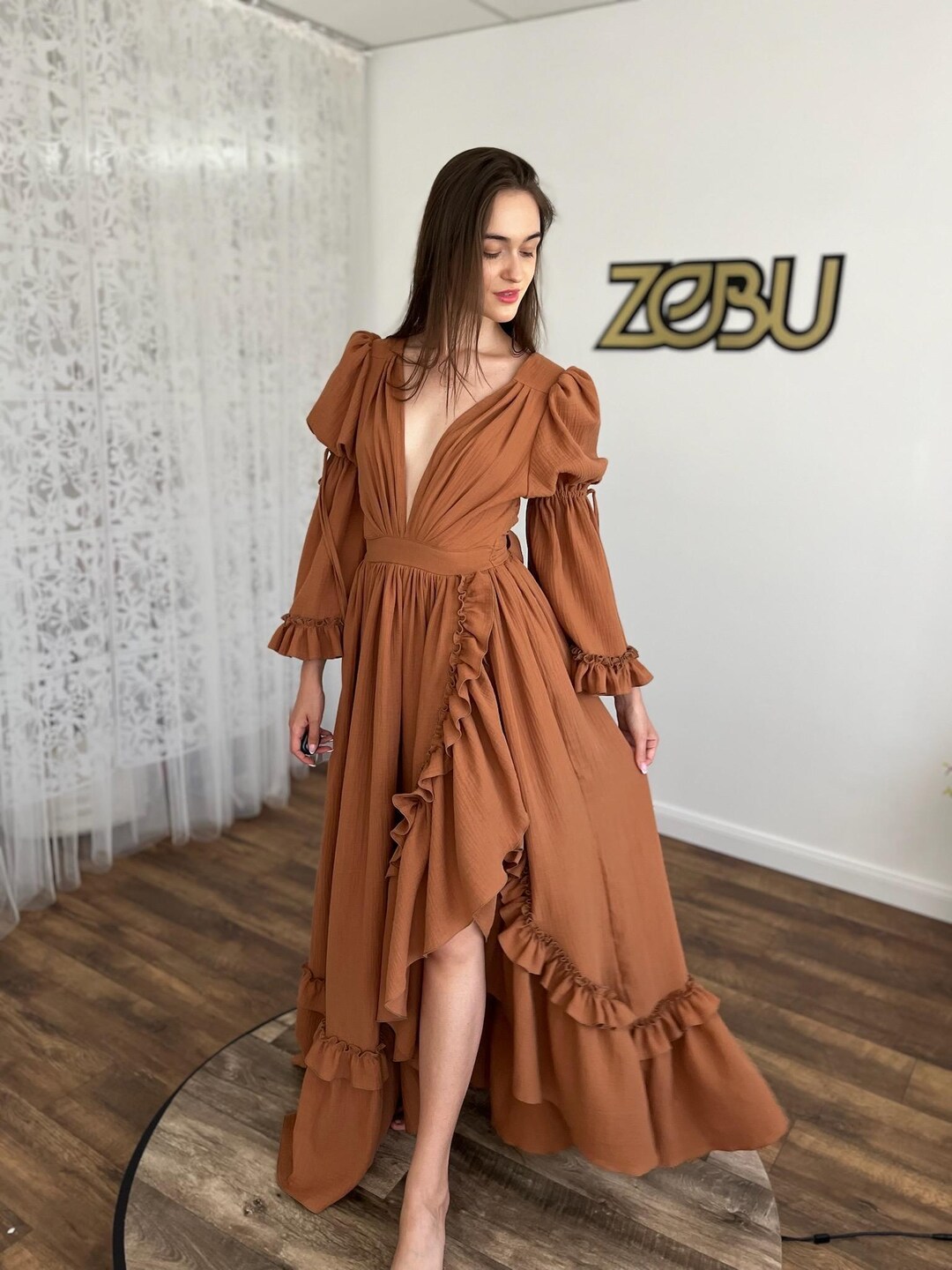 she bad ruffle dress SHEIN BAE Summer Ladies Elegant Solid Color Asymmetrical Ruffle Dress
