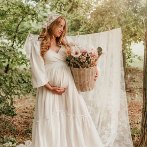 Biała suknia ślubna ciążowa ~ Suknia ślubna Cottagecore, sukienka dwuczęściowa, sukienka na sesję zdjęciową, sukienka na baby shower, sukienka na ucieczkę ~ Song ~