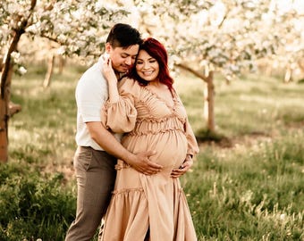 Maternity Dress For Photoshoot in Boho Style by ZeBuBeYou ~ Maternity Gown For Baby Shower Or Elopement ~ Goddess Wedding Dress ~ Lauren ~